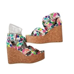 H&M Multicolor Wedge Cork Heel Sandals.